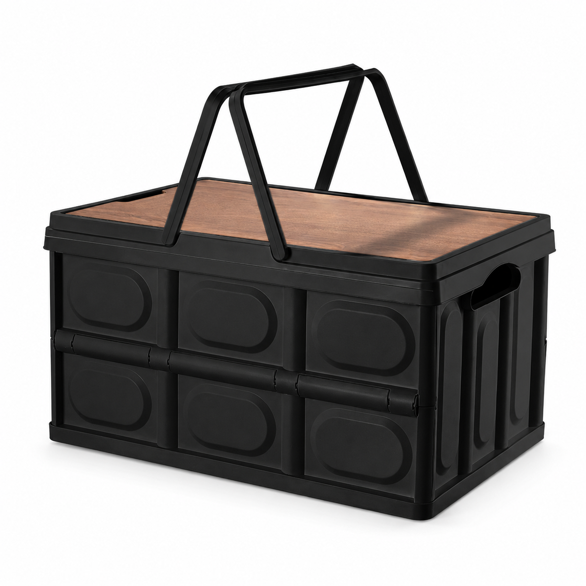 Foldable Camping Storage Box with Wooden Lid