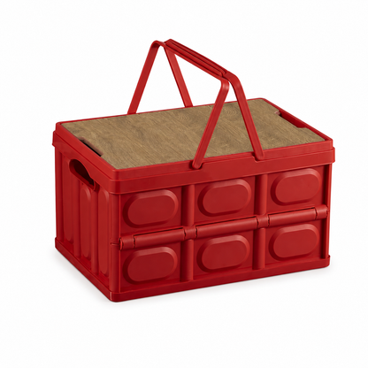 Foldable Camping Storage Box with Wooden Lid