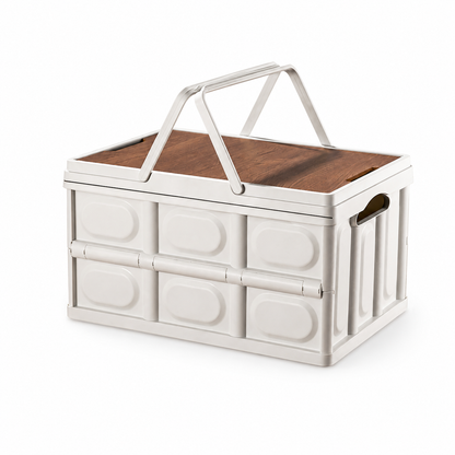 Foldable Camping Storage Box with Wooden Lid