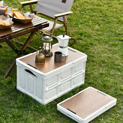 Foldable Camping Storage Box with Wooden Lid