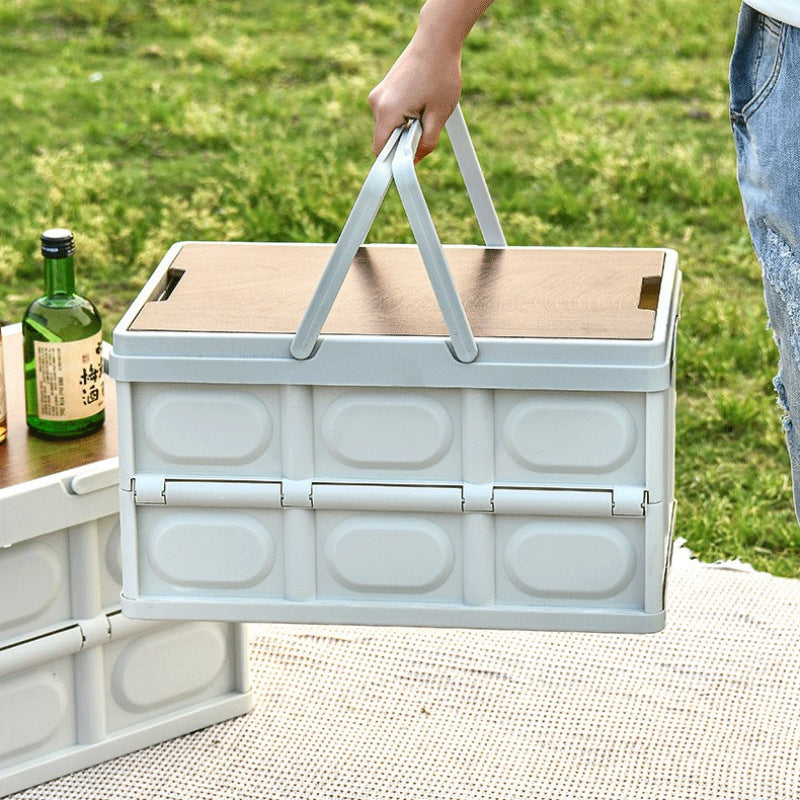 Foldable Camping Storage Box with Wooden Lid