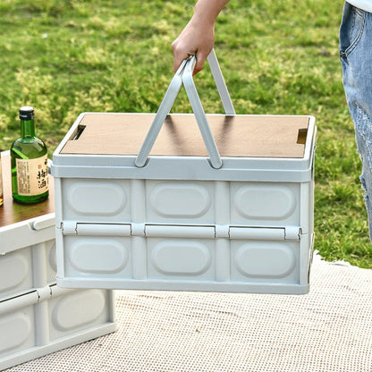 Foldable Camping Storage Box with Wooden Lid